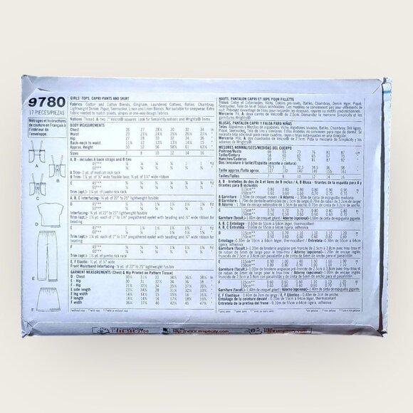 Vintage Simplicity Sewing Pattern 9780 Girls Tops Capri Pants Skirt Size 7-16 - Picture 2 of 2